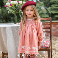 happyology英國女童長(cháng)袖連衣裙兒童刺繡裙子司馬克繡花英倫連身裙 櫻花粉 86 (86cm)