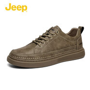 Jeep吉普男鞋夏季新品英倫風(fēng)商務(wù)體閑小皮鞋時尚牛皮板鞋百搭鞋子男 駝色 39