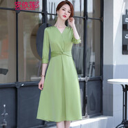 安依蓮七分袖小西裝外套女春夏季新款白色西服女上衣休閑中長款西裝套裝 026抹茶綠連衣裙 2XL