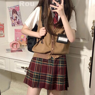 【JK制服官方】深夜幻境成品格山楂樹(shù)JK制服裙格裙套裝學(xué)生學(xué)院風(fēng)日系格子百褶裙女 毛衣馬甲+格裙+短袖襯衫+領(lǐng)花 S【85斤左右】