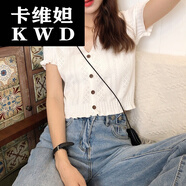 T恤收腰短裝女上衣夏季新款韓版洋氣心機冰絲短款風(fēng)短袖V領(lǐng)針織開衫潮 白色 XS
