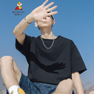 稻草人短袖T恤男夏季新款純色簡(jiǎn)單圓領(lǐng)體恤寬松休閑打底衫 黑色 F223 XL