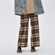 森女部落原創(chuàng  )森系復古格子褲美拉德穿搭毛呢秋冬褲子寬松休閑褲女 棕色休閑褲 S