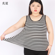 炙夏彈力棉女士條紋背心加肥加大碼吊帶大版超彈無袖打底汗衫胖m200斤 黑白條 4XL 150-170斤
