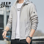 JEEP SPIRIT吉普防曬衣男夏季冰絲薄款透氣可拆連帽外套防紫外線戶外防曬服 灰色 XL （125-140斤）