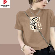 皮爾卡丹（pierre cardin）灰色半高領(lǐng)短袖t恤女純·棉夏季打底衫歐貨半袖上衣寬松體恤衫ins 卡其色-金色小熊 2XL