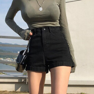 千馥香緊身短褲女歐美辣妹緊身包臀提臀超短褲牛仔短褲女夏美式性感彈力 黑色[常規(guī)短褲 XL 建議 120135斤