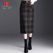 皮爾卡丹（pierre cardin）毛呢半身裙秋冬加厚冬裙女中長款一步裙開叉包臀裙顯瘦格子直筒裙 綠格毛呢款（后松緊，裙長75厘米） M 27/二尺(適合90到105斤)