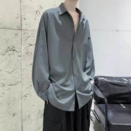 佐優(yōu)品冰絲襯衫男薄款痞帥黑色潮流長袖寬松休閑白襯衫夏季百搭免燙襯衣 灰色 XL 建議體重125-145斤