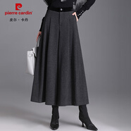 皮爾卡丹（pierre cardin）高級(jí)感羊毛呢闊腿褲女2025年新款秋冬季寬松裙褲加厚休閑九分褲子 黑灰色 3XL 建議130-142斤