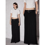 索維格（SOLWEIGE）不易皺條紋長(cháng)款半身裙女春夏季新款垂墜感開(kāi)叉拖地顯瘦西裝半裙 黑色條紋 M