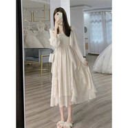 妍莉芬（yanlifen） 連衣裙女裝新款2024年夏季套裝兩件套套裝裙法式吊帶長裙子夏天 米白色開衫＋吊帶裙 S【建議80斤-95斤】
