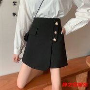 瑪菲萱短褲女秋冬季新款高腰闊腿a字外穿百搭顯瘦打底靴褲打底外穿裙褲 短褲(6216黑色) 3XL 140-160斤