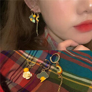 蔓笙個(gè)性彩虹玫瑰花朵云雷卡通可愛(ài)耳夾耳骨夾套裝耳環(huán)女學(xué)生配飾首飾 耳釘款