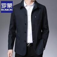 羅蒙（ROMON）100%純棉夾克男春秋翻領(lǐng)寬松商務(wù)休閑夾克中老年爸爸裝純棉外套男 CM01藏青 195/4XL(185-200斤)