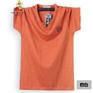 稻草人加肥加大短袖T恤男v.領(lǐng)純.棉青年胖子特大寬松半袖運動(dòng)簡(jiǎn)約肥佬汗 桔色 6XL 建議245-270斤