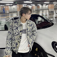 7家優(yōu)品牛仔夾克男春秋季新款花卉男韓版寬松潮流百搭情侶提花上衣服外套 CXPF-3731藍(lán)色 XL