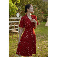 獨束大碼女裝法式小翻領(lǐng)連衣裙女夏季新款遮肉顯瘦雪紡裙子 紅色(dy) 4XL （尺碼：6）