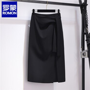 羅蒙（ROMON）中長款半身裙女西裝裙夏垂感職業(yè)裙子顯瘦高腰開叉一步裙包臀裙 高端品牌黑色+高檔品牌 M