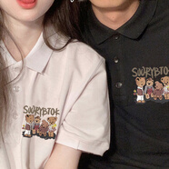 MDlila情侶裝夏季衣服短袖t恤POLO領(lǐng)一男一女休閑寬松半袖上衣班服定制 黑色-英文熊單件價(jià) S建議(90斤以下穿)