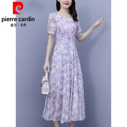 皮爾卡丹（pierre cardin）時(shí)尚碎花雪紡連衣裙女2024年新款夏季媽l媽氣質(zhì)長(cháng)款裙子針織 紫色 3XL 【135-152斤】