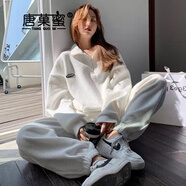 唐菓蜜衛(wèi)衣套裝女秋冬2023新款女裝韓版時尚百搭寬松顯瘦運動休閑套裝褲 米白套裝 M