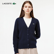 LACOSTE法國(guó)鱷魚女裝時(shí)尚舒適V領(lǐng)開衫毛衣長(zhǎng)袖針織衫女|AF9545 166/藏青色 M 38