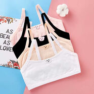 適合小孩子穿的抹胸棉帶夾棉防凸點(diǎn)發(fā)育期裹胸6-17歲女童小背心9-10-12歲文胸兒童內衣小學(xué)生 34豬仔夾棉：白+粉 兩件裝 S(50-70斤)