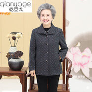 乾亞戈中老年人女裝秋冬女外套奶奶裝60歲70老太太老人系扣衣服中老年媽媽春秋上衣 灰花 66 XL【90-110斤】
