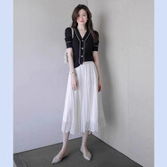 miss nitaly 套裝女夏季新款法國小眾顯瘦御姐洋氣休閑針織上衣中長裙兩件 黑色 L