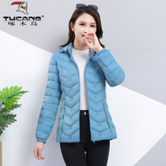 啄木鳥(niǎo)2025冬季新款棉衣女短款中年洋氣帶帽小棉襖女士輕薄棉服外套 天藍色 XL 【建議90-105斤】