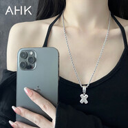 AHK26字母鈦鋼項鏈男女士百搭潮流情侶吊墜情人節生日禮物送男女朋友 潮流滿(mǎn)鉆項鏈 【X】+品牌禮盒