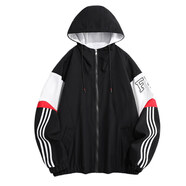 快樂(lè )嘉人青少年運動(dòng)連帽外套男春秋裝休閑百搭帽衫情侶裝學(xué)生班服夾克男裝 黑色 L(適合120-140斤)