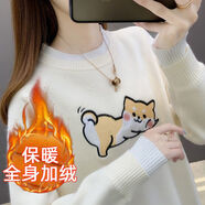 LNAN卡通毛衣女2025秋冬季新款韓版百搭寬松加厚圓領(lǐng)套頭針織打底衫 米白色[加絨加厚] M (建議95-105斤)