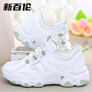 新百倫老爹鞋2025新款夏季女鞋夏款薄款鏤空小白網(wǎng)鞋女透氣網(wǎng)面運動(dòng)鞋子 白綠 37 女款尺碼: