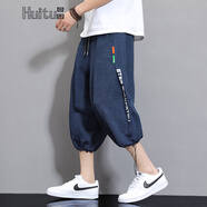 回圖冰絲七分褲男夏季運動(dòng)休閑短褲大碼寬松送禮物5折起闊腿褲燈籠褲 K2013牛仔藍 4XL