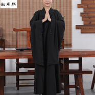 淑樂(lè )斯海青居士服 男女同款四季麻紗 純色不透明 柔軟透氣禪修打坐衣服 黑色 39碼身高165