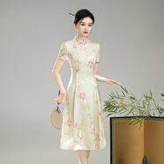 秀觀唐芊紅2025夏裝新款復(fù)古改良新中式國(guó)風(fēng)女日常修身旗袍連衣裙 花色 XXL