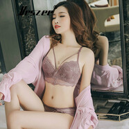VRSZEE輕奢品牌內(nèi)衣女無鋼圈聚攏文胸套裝蕾絲美背小胸上托誘惑比基尼 紫色 80B
