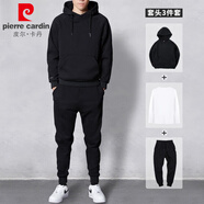 皮爾卡丹 衛(wèi)衣套裝男士秋冬兩件套男裝韓版潮流百搭寬松運動休閑服飾 黑色套三件套-薄款 M