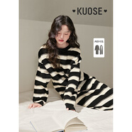 闊色（kuose）黑白條紋針織連衣裙女秋冬新款顯瘦長(cháng)裙子毛衣搭配圍巾 條紋圍巾0001  F