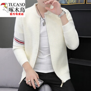 啄木鳥(niǎo)（TUCANO）秋冬季加厚毛衣男韓版?zhèn)€性仿水貂絨外套帥氣開(kāi)衫潮針織夾克棒球服 K916米白色 M