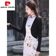 皮爾卡丹（pierre cardin）冰絲針織開衫女夏季薄款短袖披肩防|曬衫配吊帶裙子外搭小坎肩外 夏款冰絲長,袖黑色 L