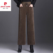 皮爾卡丹（pierre cardin）時(shí)尚闊腿褲女高腰2022秋冬新款寬松垂感加絨直筒條絨休閑長褲女 咖啡色【不加/絨】 夏季薄款 5XL 建議180-200斤