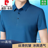 皮爾卡丹（pierre cardin）輕奢高檔冰絲短袖T恤男夏季新款中年高端寬松大碼無(wú)痕抗皺上衣 無(wú)痕短袖 藍(lán)色 XL 175/96A 155-170斤