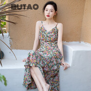 BUTAO女裝吊帶裙春夏款碎花雪紡連衣裙內(nèi)搭顯瘦三亞沙灘度假裙 三色碎花 XL