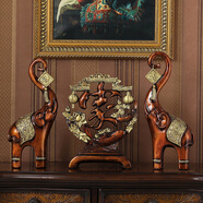 瓷梵客 中式大象擺件家居客廳玄關(guān)酒柜電視柜博古架古典家福屏風(fēng)裝飾品工藝品歐式美式復古高檔套裝 家三件套（財福象一對+家擺件）