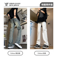 雅鈞鳥(niǎo)美式高街cleanfit復古藍牛仔褲男春秋季直筒修身vibe褲子高腰微喇 復古藍+白色 L