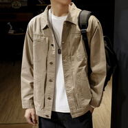 古先森工裝夾克男寬松大碼秋冬款男士休閑外套男生褂子上衣服男裝外套潮 卡其色004 L 【體重140-160斤】
