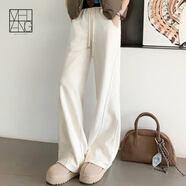 美洋（MEIYANG）【60系列】大三角休閑褲醋酸蛋白奧粒絨保暖闊腿褲時(shí)尚高腰休閑褲 米白（常規版） XL